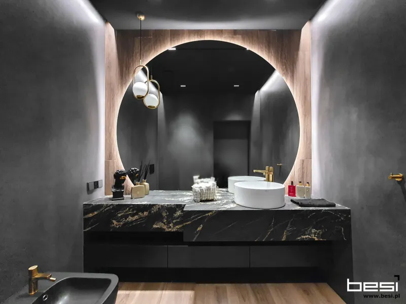Dom w Gliwicach — fornir, biel i calacatta — Parter WC