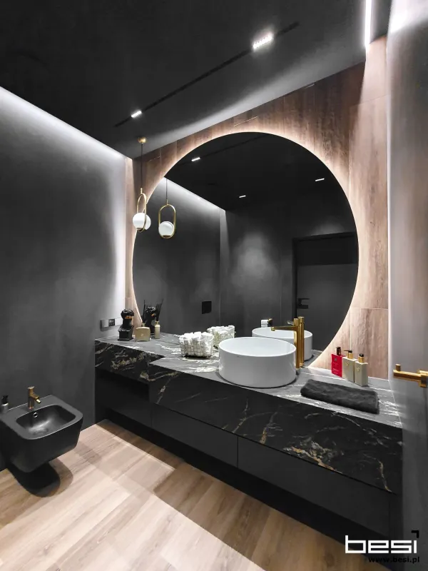 Dom w Gliwicach — fornir, biel i calacatta — Parter WC